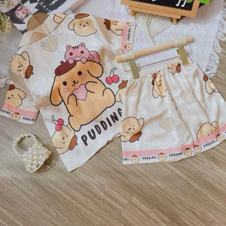 [13k - 46kg] Bộ đồ ngủ lụa baby three trẻ em cao cấp - Bộ bé gái cộc tay mùa hè lụa - hoạ tiết baby three