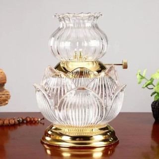 Đèn Dầu Lưu Ly Hoa Sen Cao Cấp Phong Thuỷ Cao 14cm