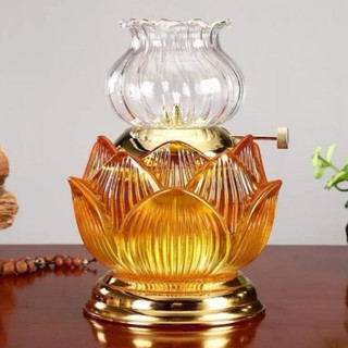 Đèn Dầu Lưu Ly Hoa Sen Cao Cấp Phong Thuỷ Cao 14cm