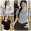 Áo thun cộc tay khuy cúc cổ ren,áo babytee cổ tròn vải cotton co giãn thoáng mát