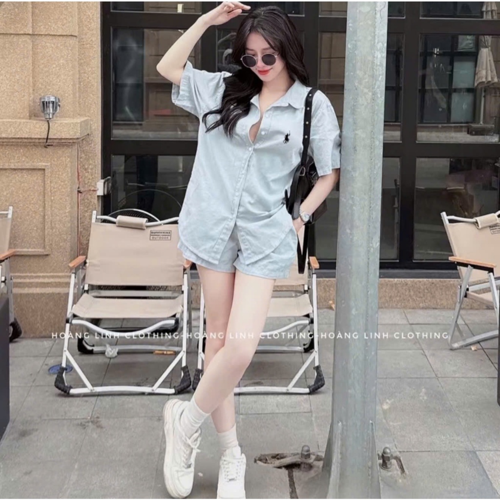 Set Đồ Áo Sơ Mi Kèm Quần  Thêu Ngựa Nổi Chất Vải Thô Mịn QC Mềm Mát Năng Động Chào Hè 2026