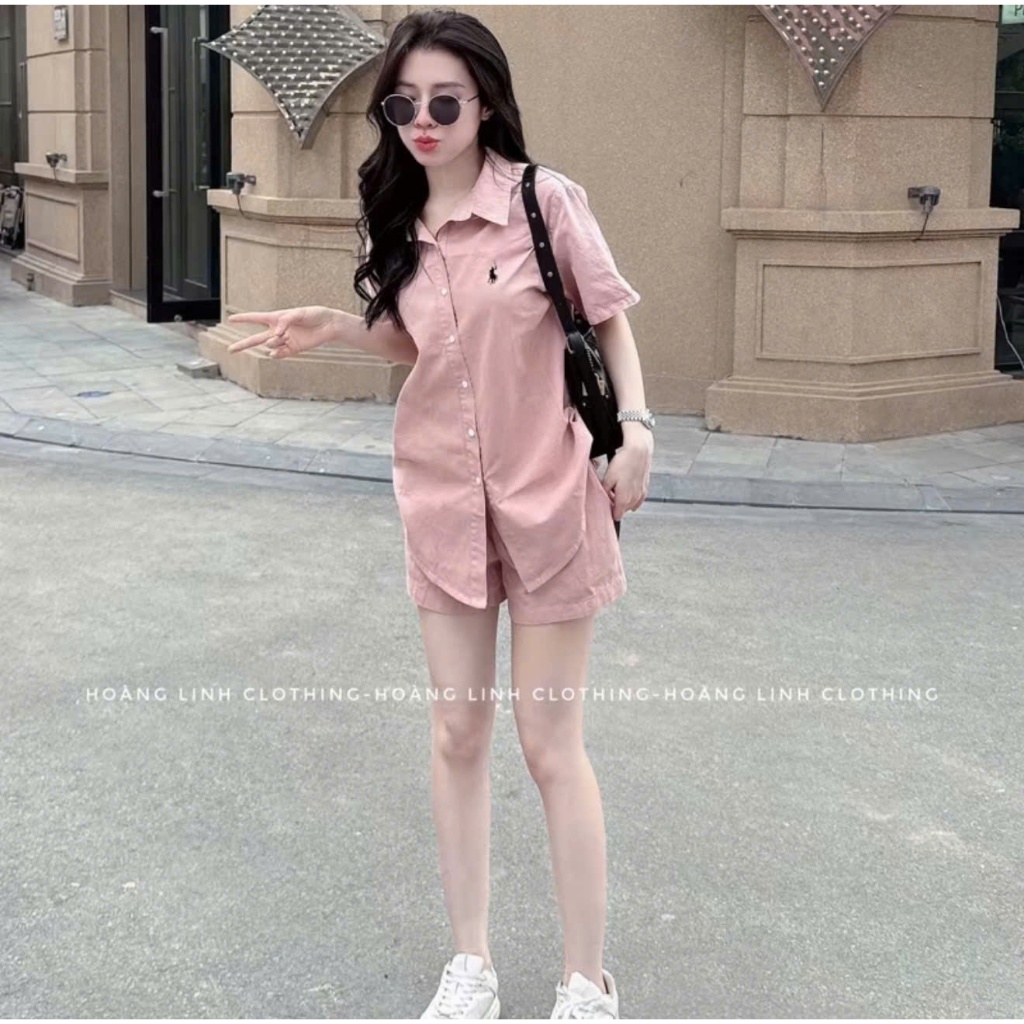 Set Đồ Áo Sơ Mi Kèm Quần  Thêu Ngựa Nổi Chất Vải Thô Mịn QC Mềm Mát Năng Động Chào Hè 2026