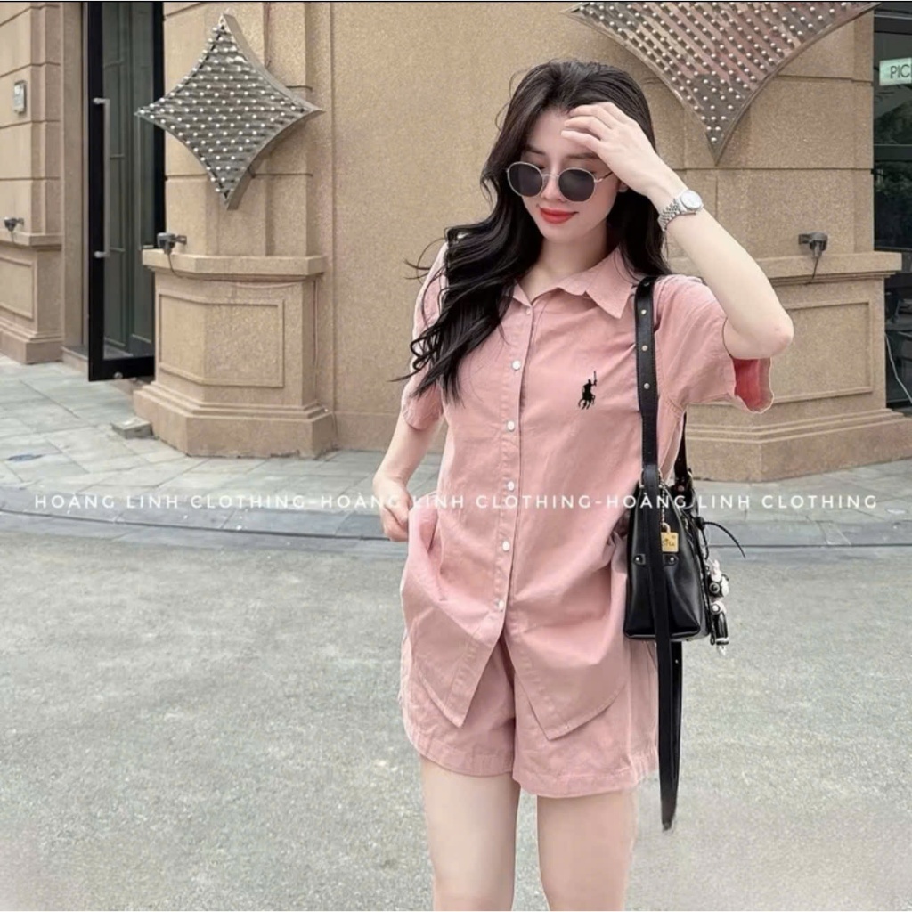 Set Đồ Áo Sơ Mi Kèm Quần  Thêu Ngựa Nổi Chất Vải Thô Mịn QC Mềm Mát Năng Động Chào Hè 2026