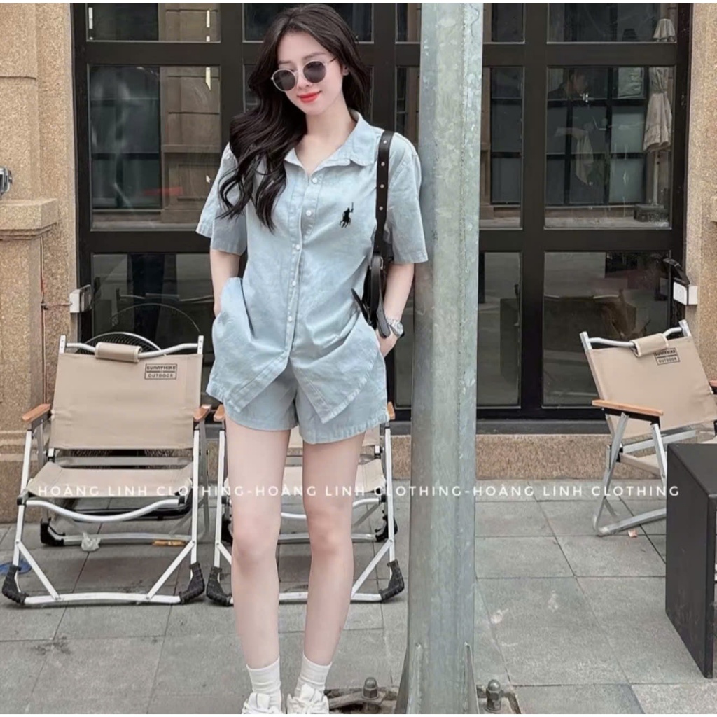 Set Đồ Áo Sơ Mi Kèm Quần  Thêu Ngựa Nổi Chất Vải Thô Mịn QC Mềm Mát Năng Động Chào Hè 2026