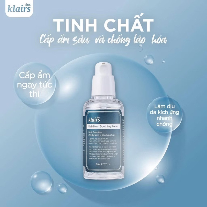 Tinh Chất Dưỡng Ẩm Sâu Klairs Serum mẫu 50ml từ nhà máy sản xuất tại hàn quốc