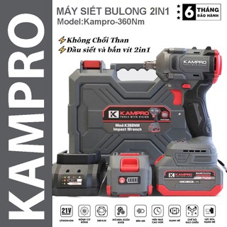 Máy Siết Bulong Kampro K360NM Động Cơ Không Chổi Than Đầu 1/2 Lực Siết 360N Bảo Hành 6 Tháng