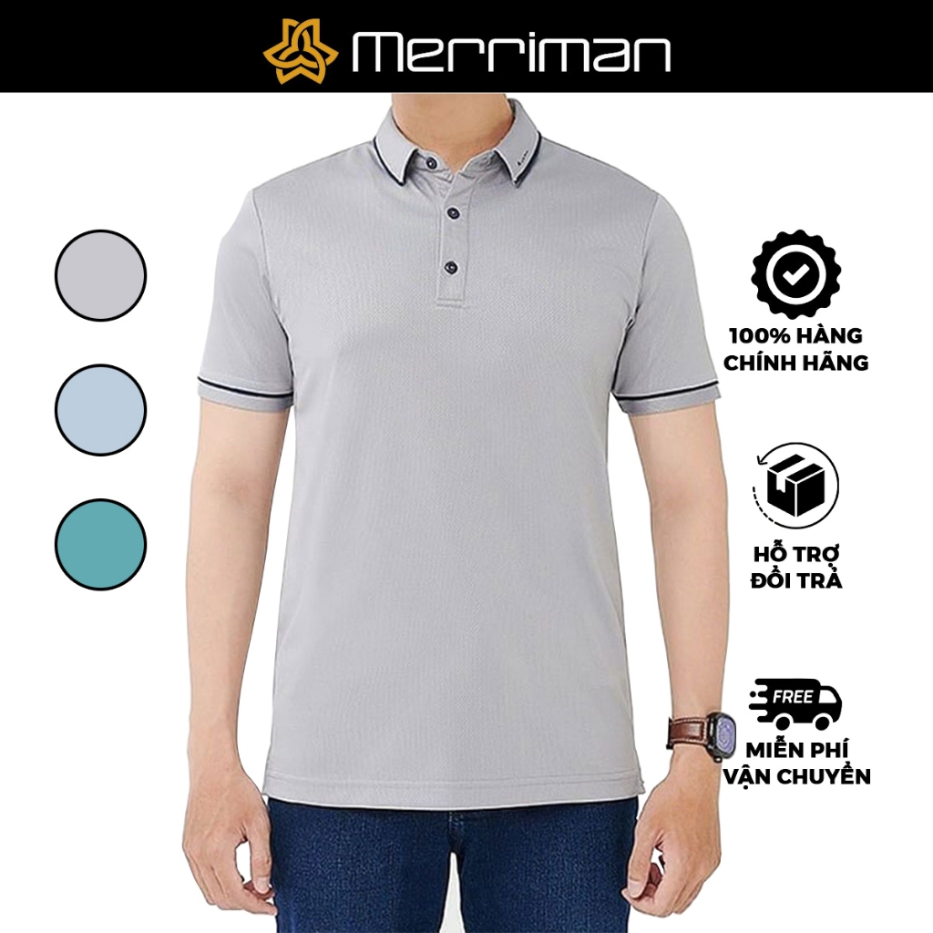MERRIMAN SALE - Áo Polo Merriman Tay Ngắn Thoáng Mát Co Giãn 4 Chiều, Màu Xám, Xanh Dương, Xanh Ngọc