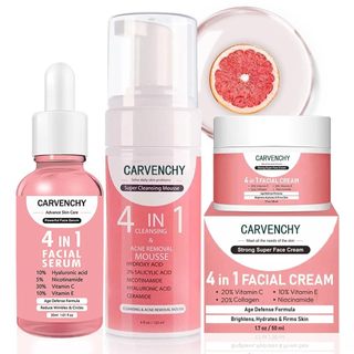 Bộ chăm sóc da Vitamin C Carvenchy dành cho bé gái tuổi teen - Sữa rửa mặt dạng bọt, Serum & Kem dưỡng da, Dưỡng ẩm