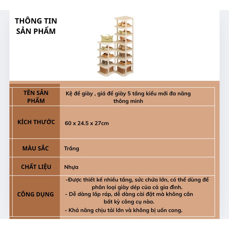 Kệ để giày , giá để giày 5 tầng kiểu mới đa năng thông minh chất liệu nhựa