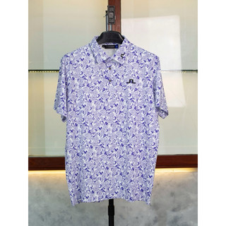 Áo golf j/lndeberg màu tím hoạ tiết hoa logo thêu sắc nét nổi bật