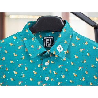 Áo golf Fj màu xanh cổ vịt phối hoạ tiết vải co dãn thấm hút mồ hoi chống nóng