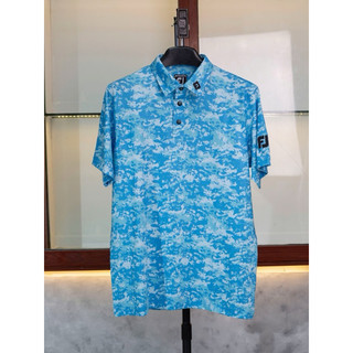 Áo golf màu xanh vân mây vải co dãn thấm hút mồ hôi tốt, không nhăn
