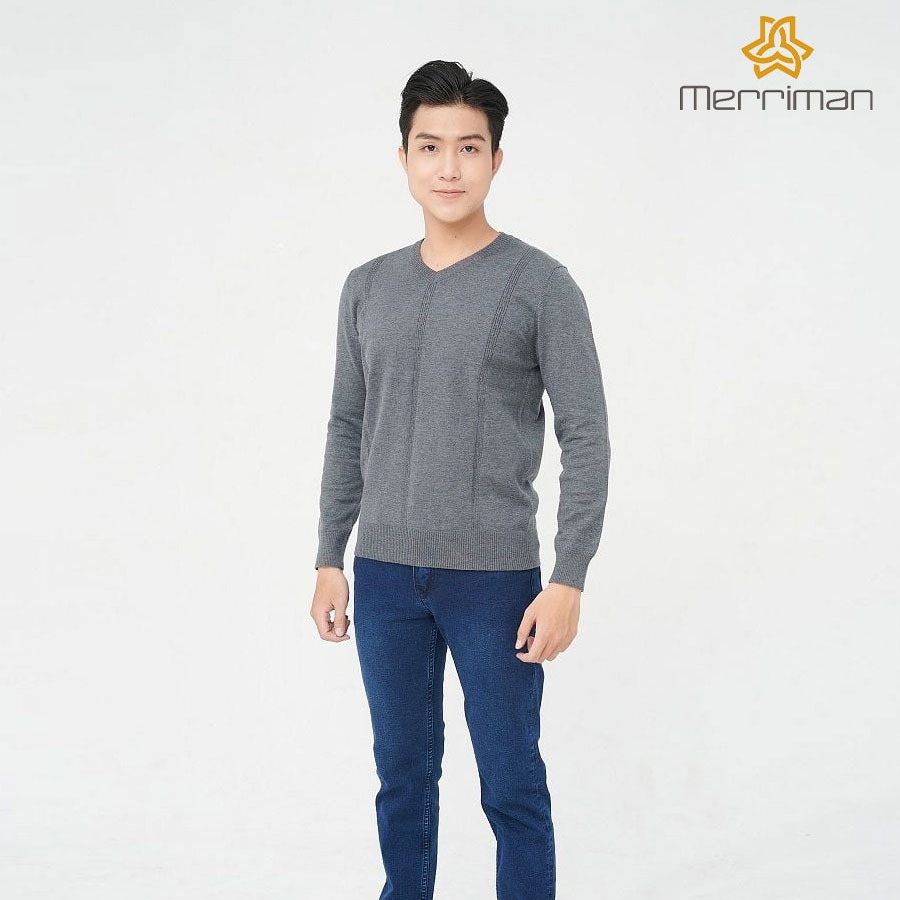 MERRIMAN SALE - Áo Len Merriman Cao Cấp Tay Dài, Màu Xám, Xanh Navy, Họa Tiết Trơn, Form Regular