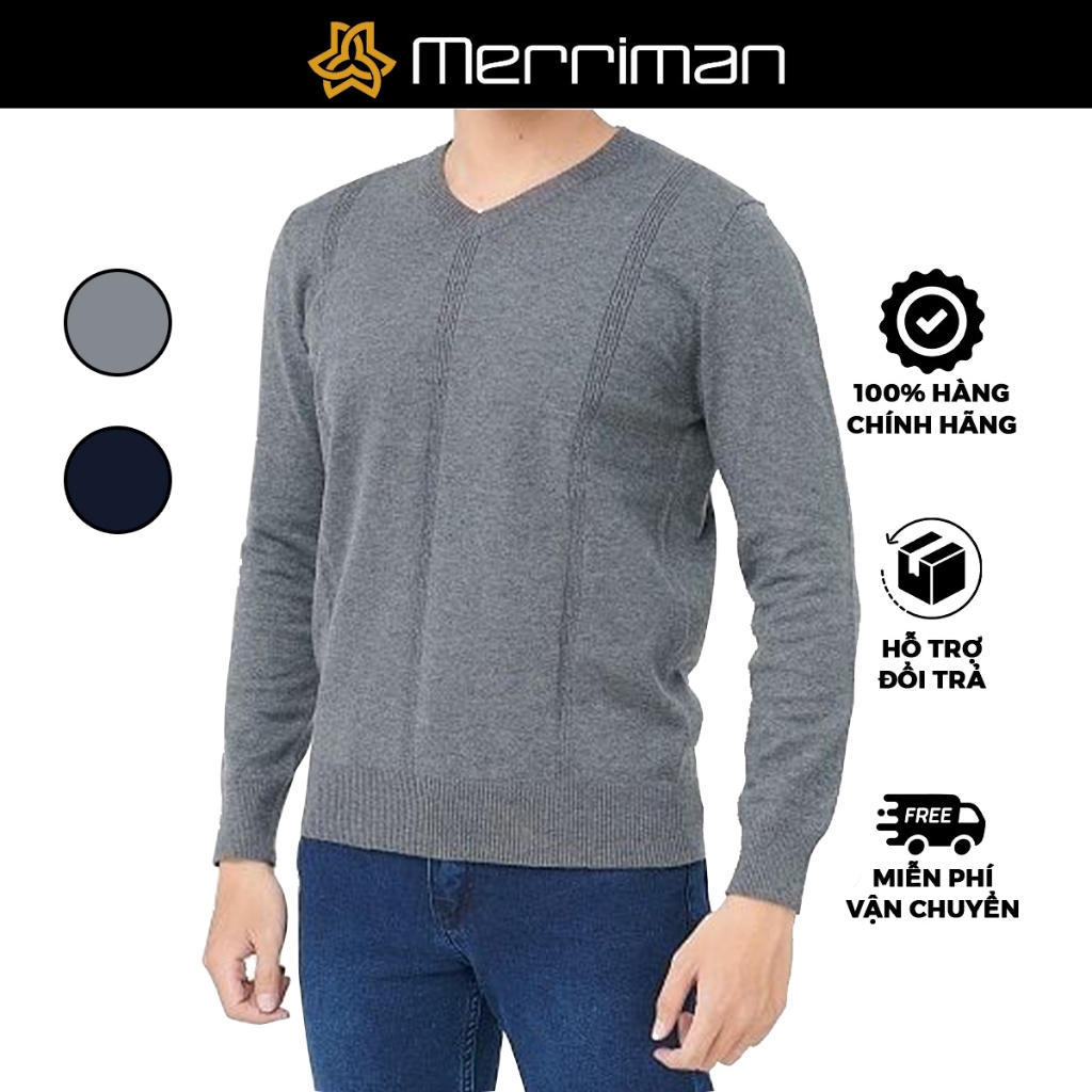 MERRIMAN SALE - Áo Len Merriman Cao Cấp Tay Dài, Màu Xám, Xanh Navy, Họa Tiết Trơn, Form Regular