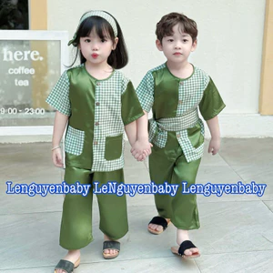 - Đồ đôi cho bé, Bộ bà ba bé trai bé gái KÈM KHĂN, chất vải lụa mềm mát size 7ky - 45ky