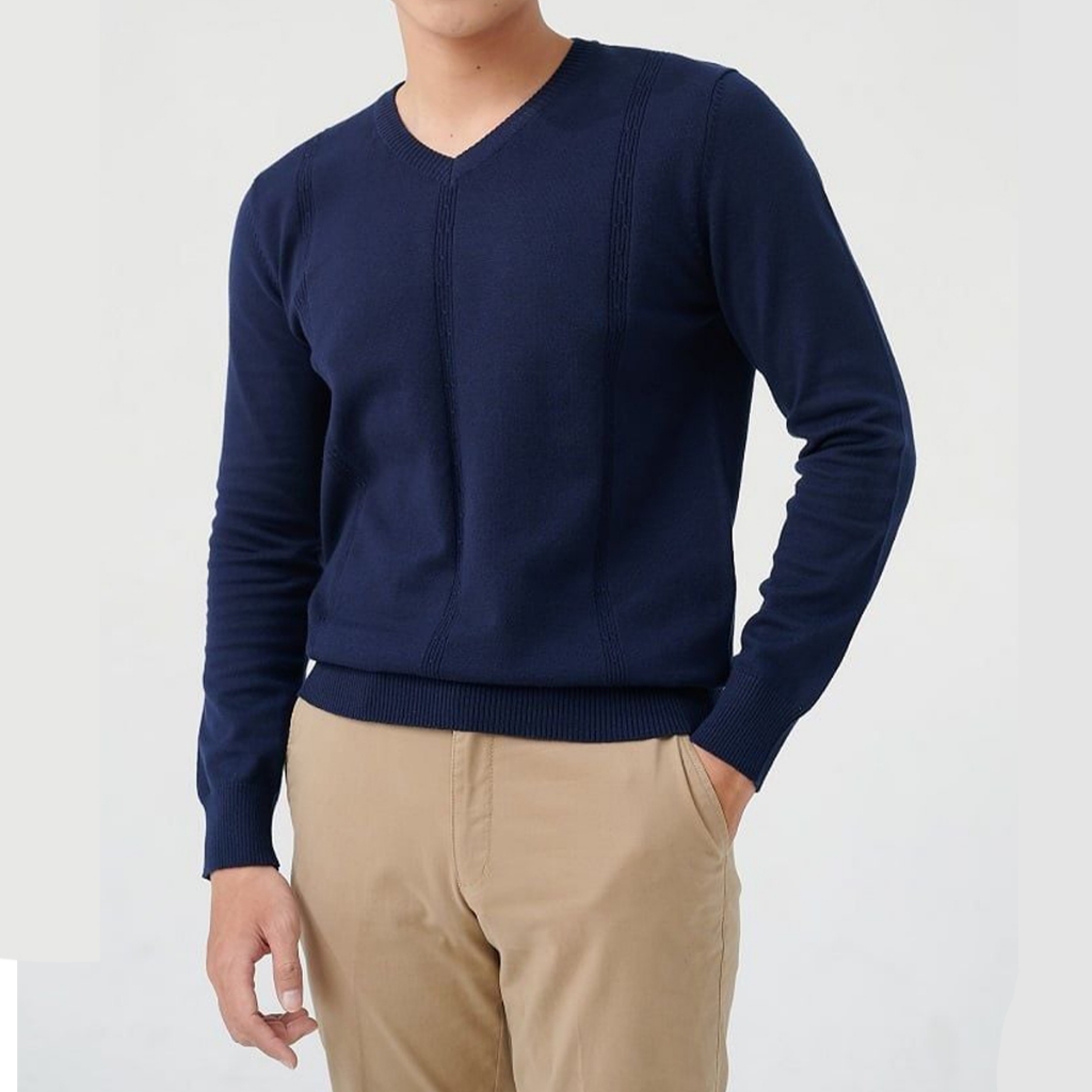MERRIMAN SALE - Áo Len Merriman Cao Cấp Tay Dài, Màu Xám, Xanh Navy, Họa Tiết Trơn, Form Regular