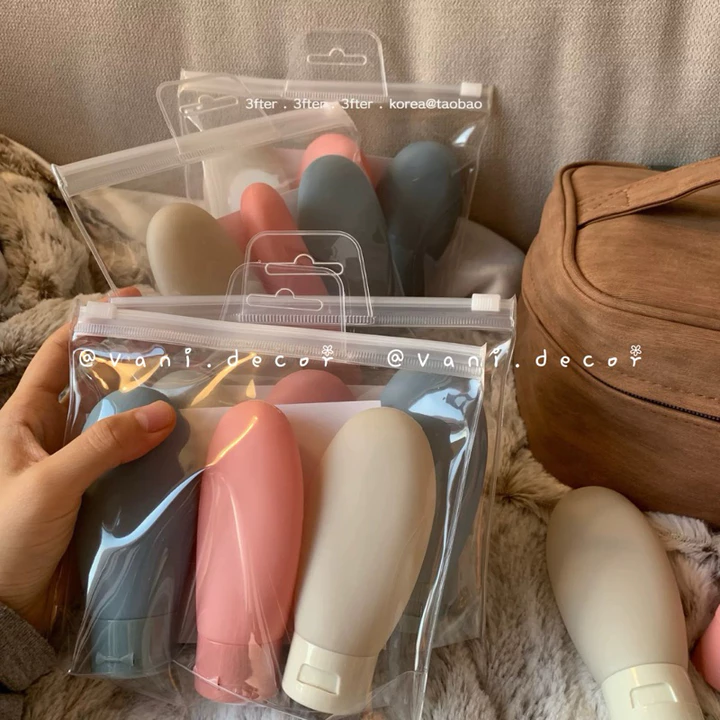 Set 3 lọ chiết mĩ phẩm nhựa dẻo màu Pastel đựng dầu gội sữa tắm sữa rửa mặt 60ml - Bộ chiết mĩ phẩm du lịch 3 món