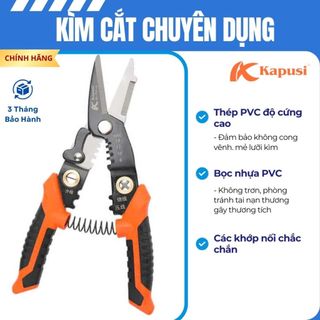 Kéo cắt dây đa năng trợ lực Nhật 3 trong 1 Kapusi JAPAN 215mm, kìm tuốt dây điện cao cấp tích hợp bấm cos thao tác nhanh