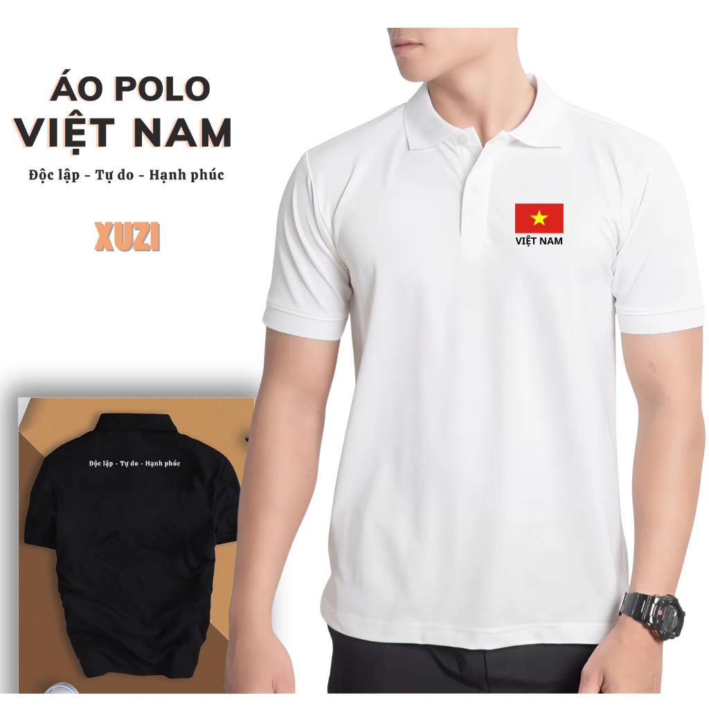 Áo thun polo Việt Nam áo phông thể thao có cổ bẻ nam nữ ngắn tay độc lập -tư do vải polyester mềm mại co dãn tốt  XUZI