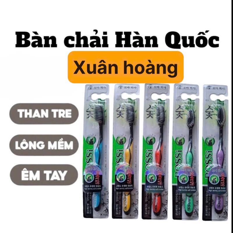 Bàn Chải Đánh Răng Than Hoạt Tính Hàn Quốc Bossi. Làm Sạch Sâu, Dịu Nhẹ Nướu. Dài 19cm