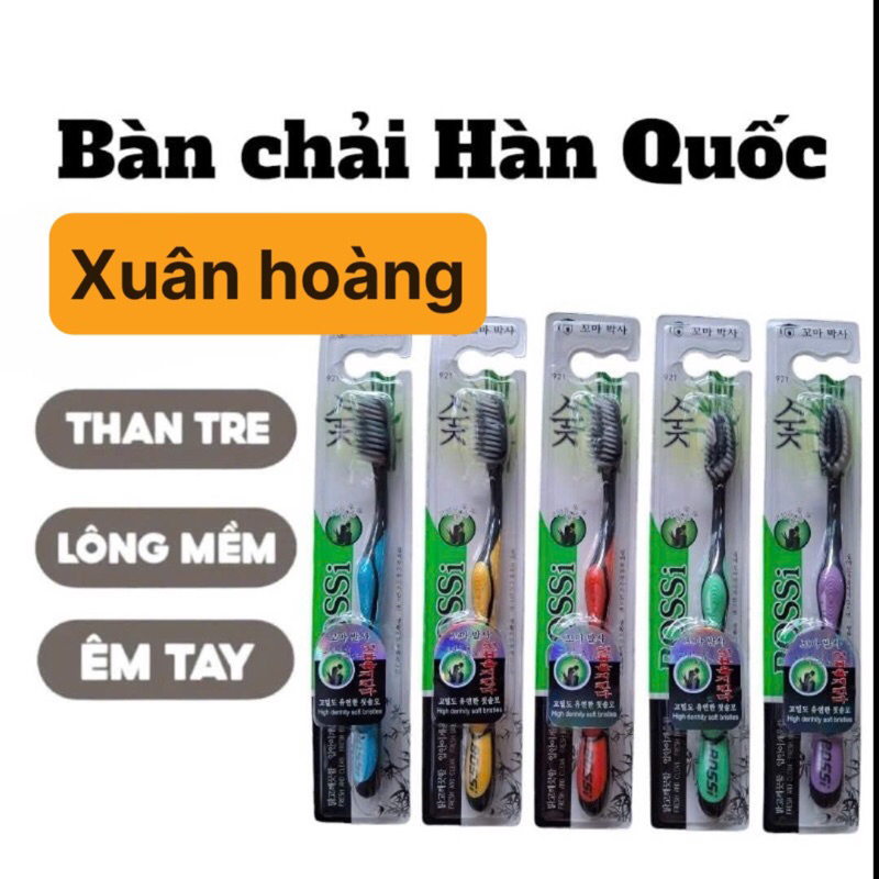 Bàn Chải Đánh Răng Than Hoạt Tính Hàn Quốc Bossi. Làm Sạch Sâu, Dịu Nhẹ Nướu. Dài 19cm