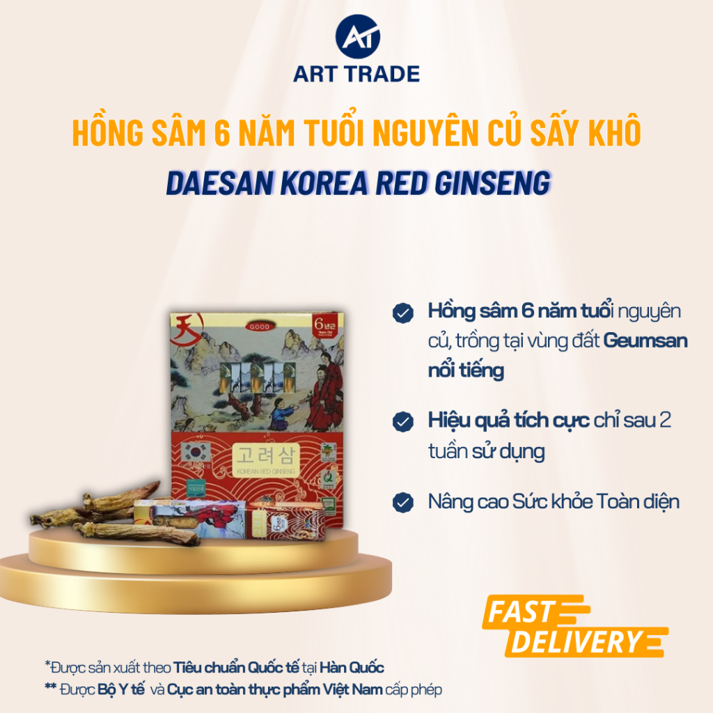 Hồng Sâm Nguyên Củ, Sâm Khô 6 Năm Tuổi Korean Red Ginseng Daesan Hàn Quốc 1 Củx30g Quà Tặng Cao Cấp