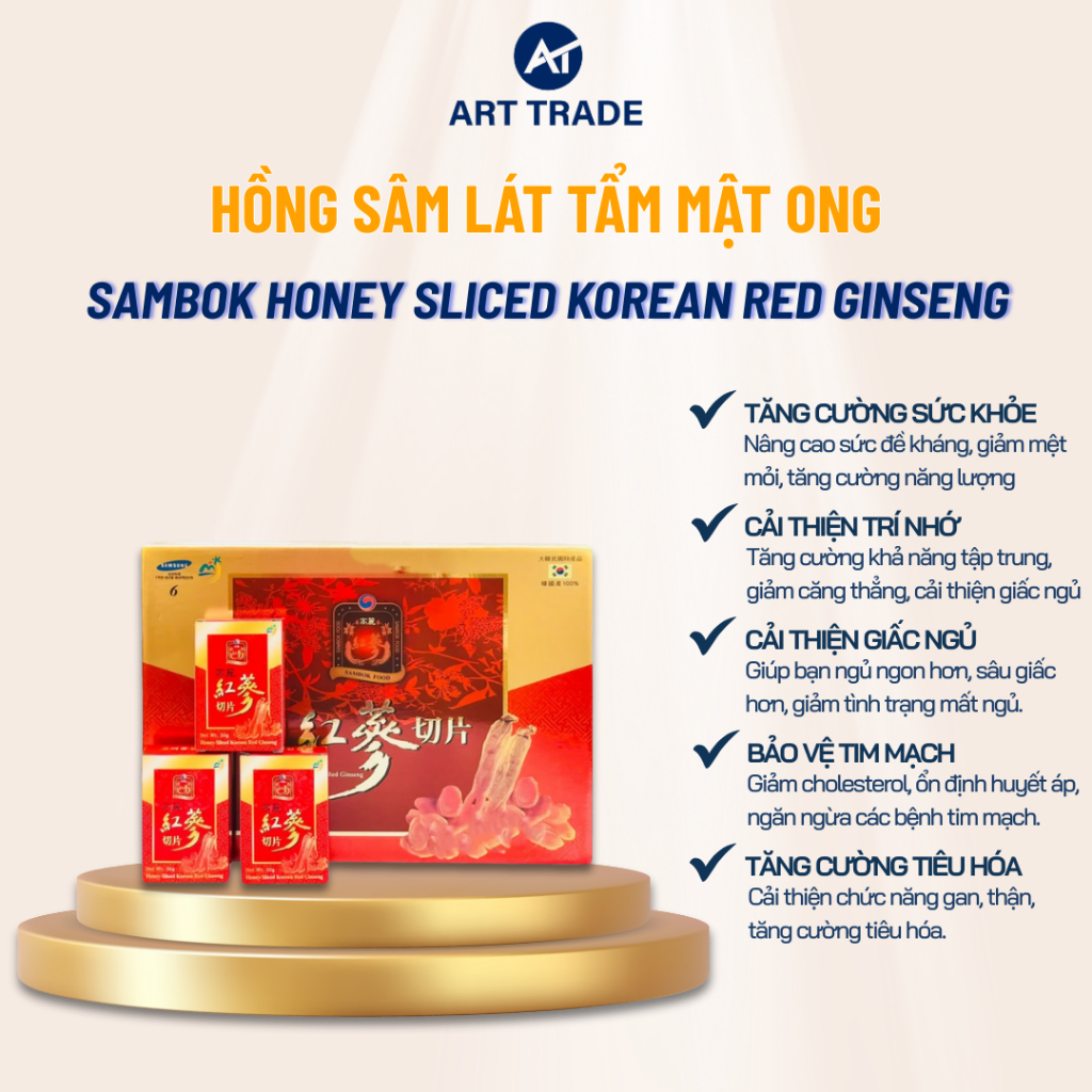 Hồng Sâm Lát Tẩm Mật Ong Sambok Honey Sliced Korean Red Ginseng Hàn Quốc 20gx 1 Hộp Qùa Tặng Cao Cấp