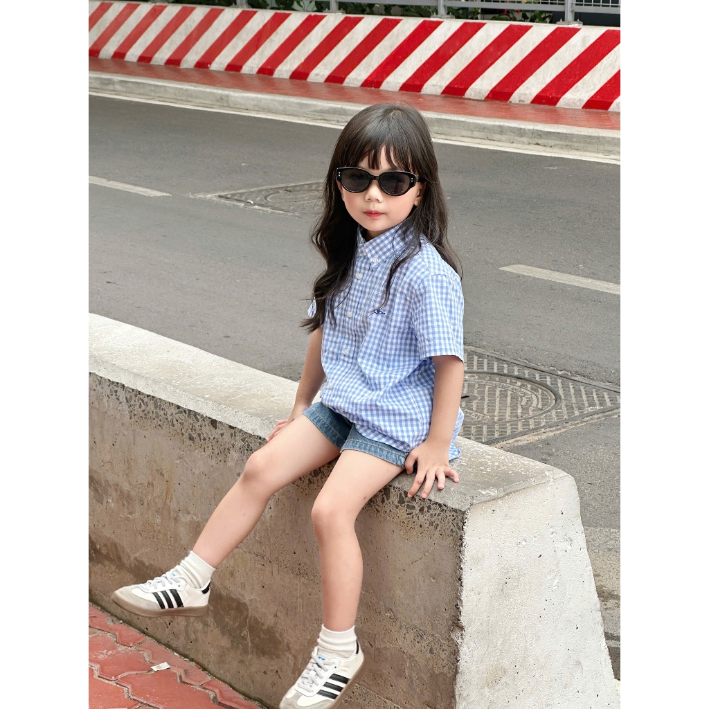 TheBlueTshirtKids - Áo sơ mi cho bé tay ngắn kẻ sọc cotton - BlueKid Classic Shirt