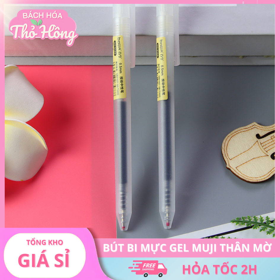 3 Bút Bi Mực Gel Muji Thân Mờ Ngòi 0.5Mm Màu Đen