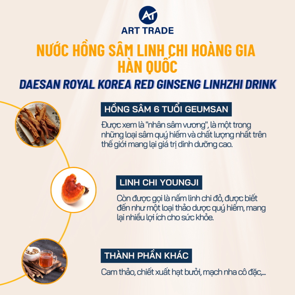 Nước Hồng Sâm Linh Chi Hoàng Gia Hàn Quốc Daesan Royal 30 gói x 70ml - Quà Tặng Sức Khỏe Cao Cấp