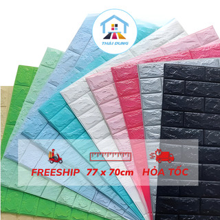(Bộ 10 Tấm) Xốp Dán Tường 3D Giả Gạch dày 3mm - 4mm- 5mm khổ lớn 77cm x70cm có keo sẵn hcm