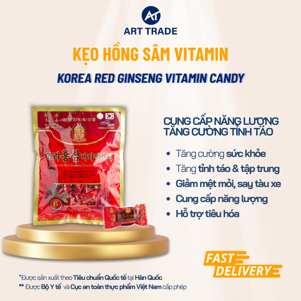 Kẹo Hồng Sâm Vitamin Hàn Quốc Korean Red Ginseng Candy 200g Giảm Stress, Bồi Bổ Sức Khỏe