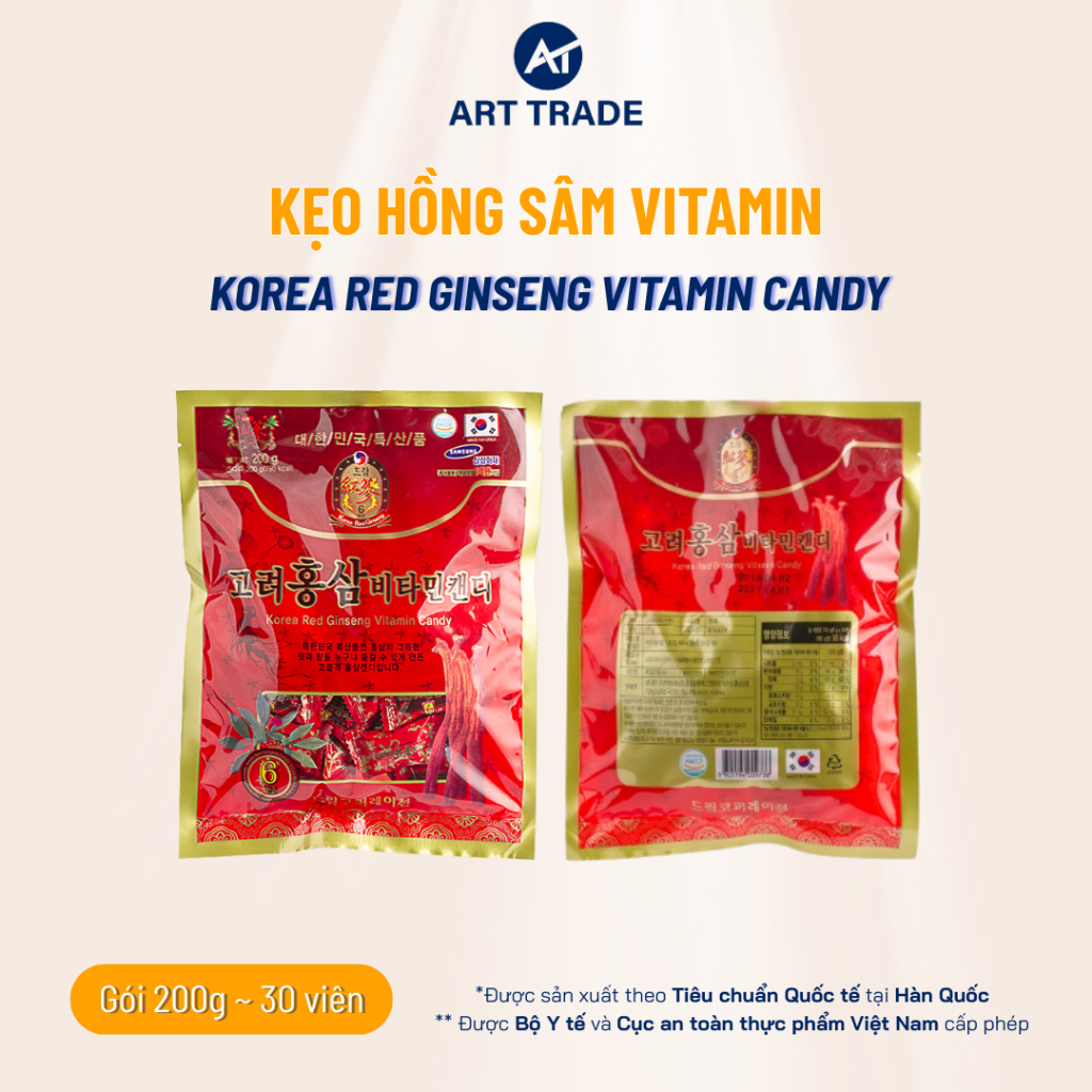 Kẹo Hồng Sâm Vitamin Hàn Quốc Korean Red Ginseng Candy 200g Giảm Stress, Bồi Bổ Sức Khỏe