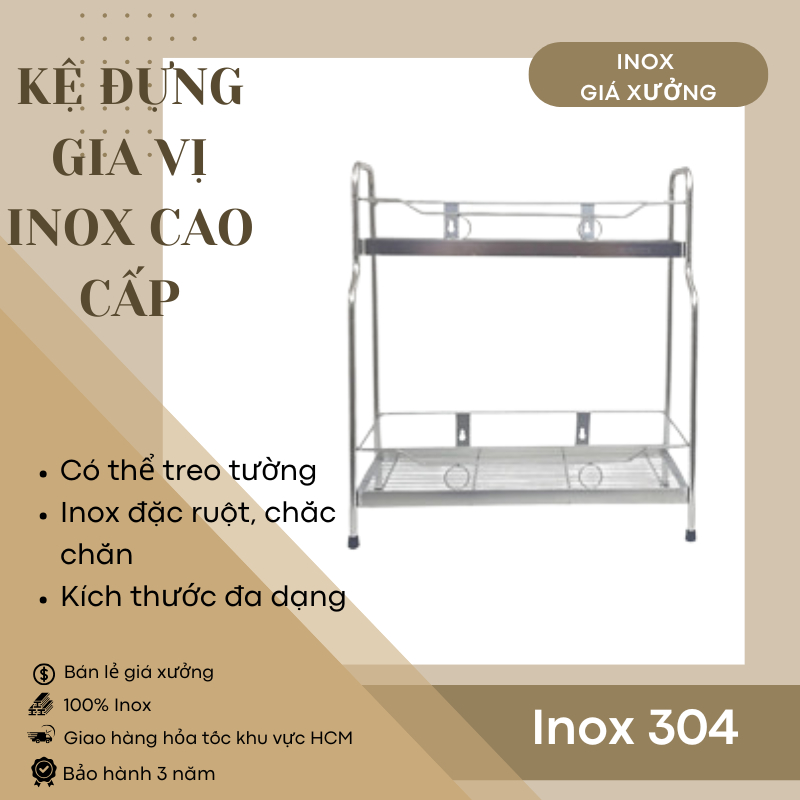 [INOX 304] Kệ gia vị 2 tầng inox la, kệ treo gia vị, kệ 2 tầng, kệ đựng ...