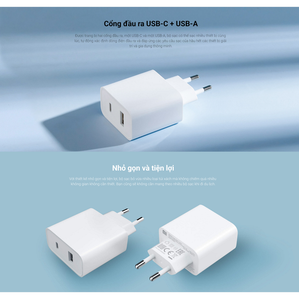 Ảnh Cốc sạc nhanh Xiaomi 33W ( USB và Type-C ) EU Wall Charger BHR4996GL - Hàng chính hãng 2