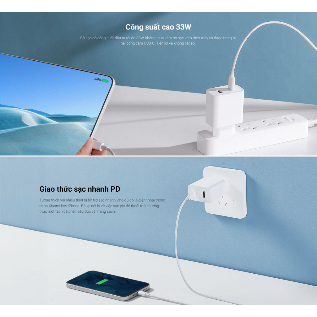 Ảnh Cốc sạc nhanh Xiaomi 33W ( USB và Type-C ) EU Wall Charger BHR4996GL - Hàng chính hãng 1