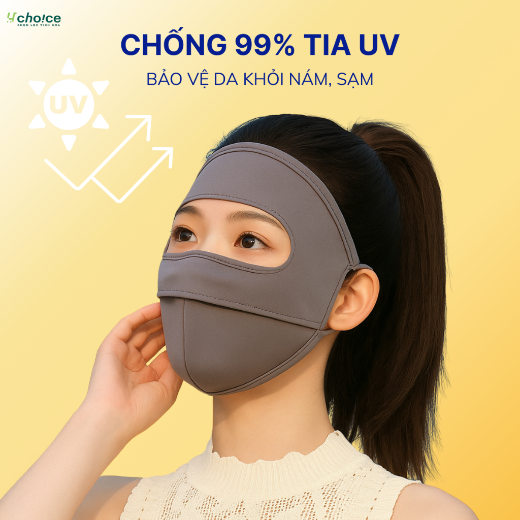 Khẩu trang chống nắng tia UV toàn mặt chất lụa băng mịn mát thoáng khí phù hợp cho cả nam và nữ.