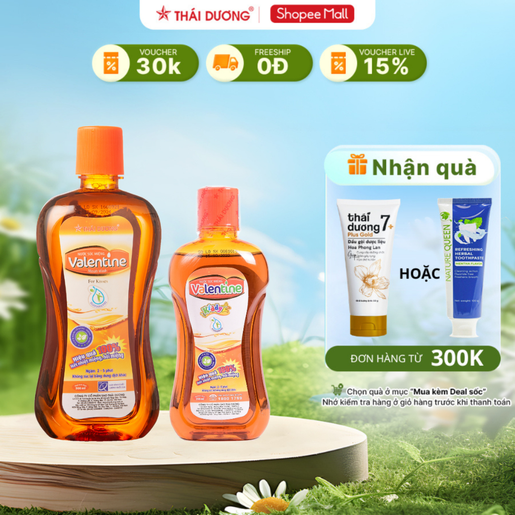 Ảnh Nước súc miệng Valentine ngăn ngừa nhiệt miệng, hôi miệng, sâu răng, 500ml - Sao Thái Dương 500ml 1