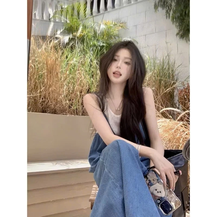 Set đầm váy yếm bầu thời trang siêu hot mùa hè X307 thiết kế váy yếm 2 dây kèm áo phong cách tiểu thư đầm bầu xinh