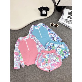 Đồ bơi cho bé gái sz 15-45kg dài tay kèm quần đùi,bikini 2 mảnh họa tiết sóng chất đẹp cho bé gái hoạ tiết xinh xắn