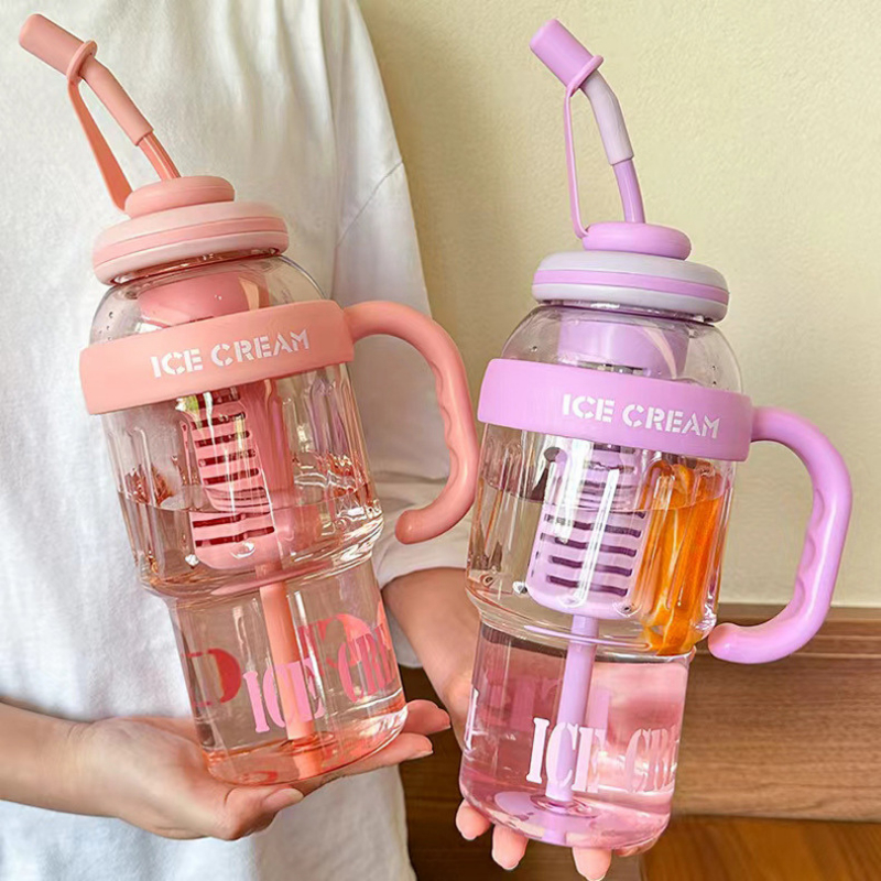 Bình Nước Nhựa 1400ml Có Ống Hút, Quai Cầm, Lọc Trà Detox Khóa Chặt Không Rò Rỉ Mang Đi Tập Gym, Đi Học, Đi Làm | 267