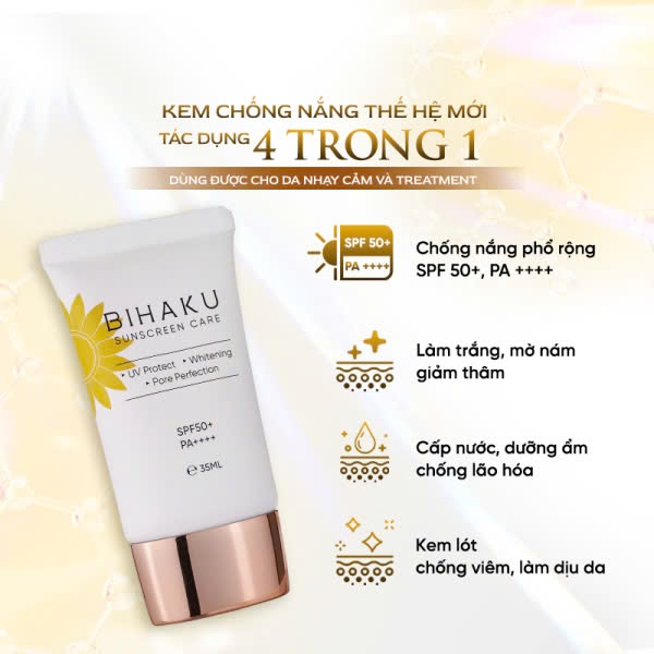 Kem chống nắng vật lý lai hóa học phổ rộng Bihaku Sunscreen Care SPF50+ PA++++  Nhật Bản 35ml