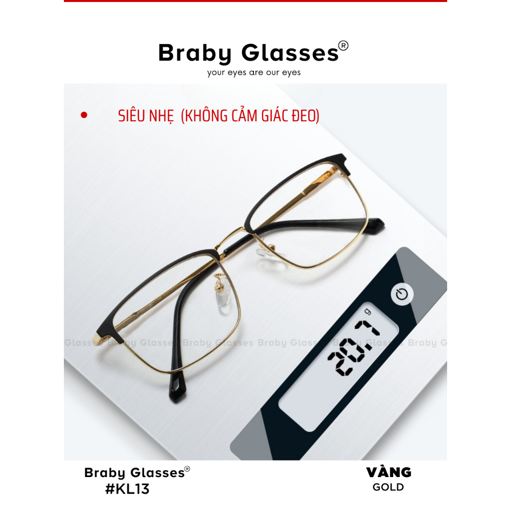 Gọng kính lão đọc sách viễn thị Braby Glasses cho người lớn tuổi Kim loại cao cấp chắc chắn KL13