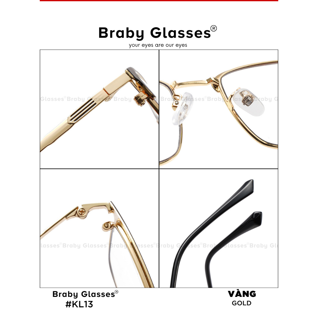 Gọng kính lão đọc sách viễn thị Braby Glasses cho người lớn tuổi Kim loại cao cấp chắc chắn KL13