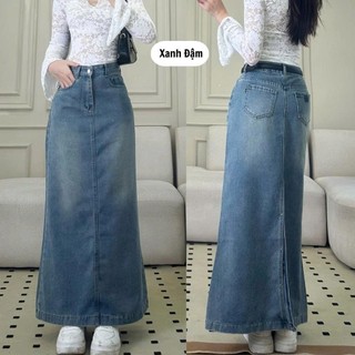 Chân váy jeans dáng dài đuôi cá xẻ sau 247store