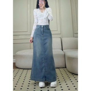 Chân váy jeans dáng dài đuôi cá xẻ sau 247store