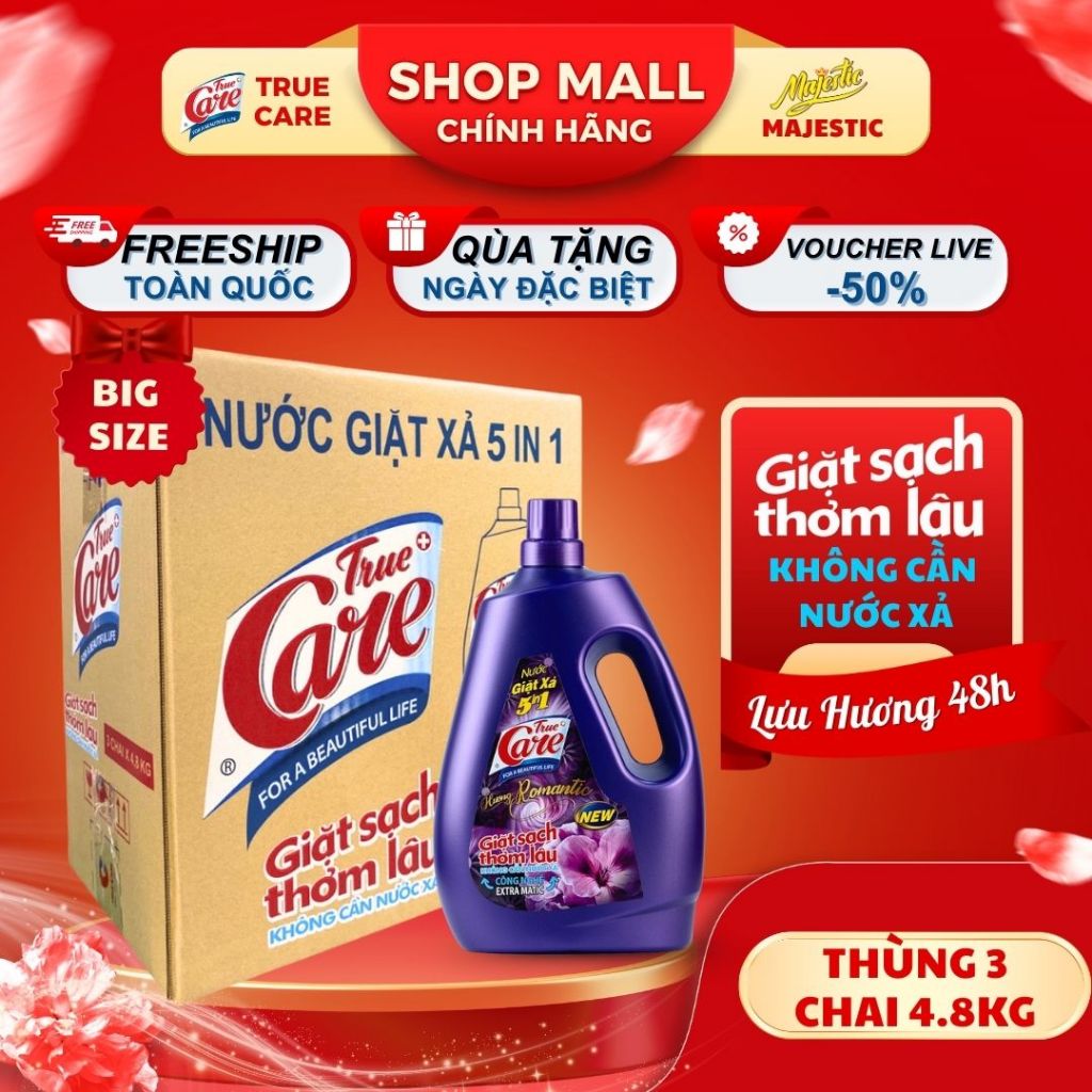 Thùng Nước Giặt Xả True Care 5in1 Hương Romantic (2.4Kg - 4.8Kg)