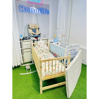 Giường ngủ Honalife cho bé ghép chung giường bố mẹ (đệm+ga),gỗ thông tự nhiên cao cấp an toàn chính hãng-BH 24 tháng