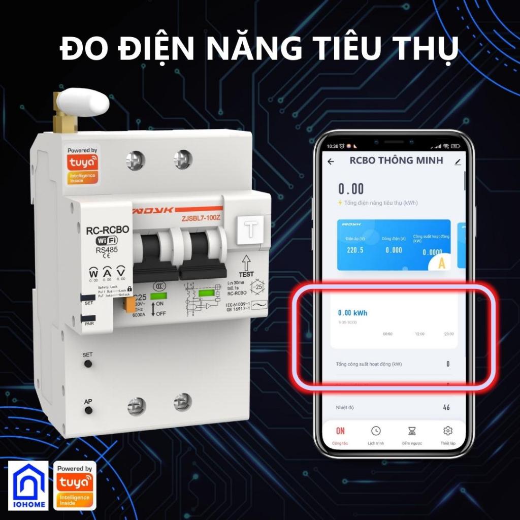 RCBO chống giật wifi Tuya đo điện năng, đo dòng rò và điều khiển từ xa ...