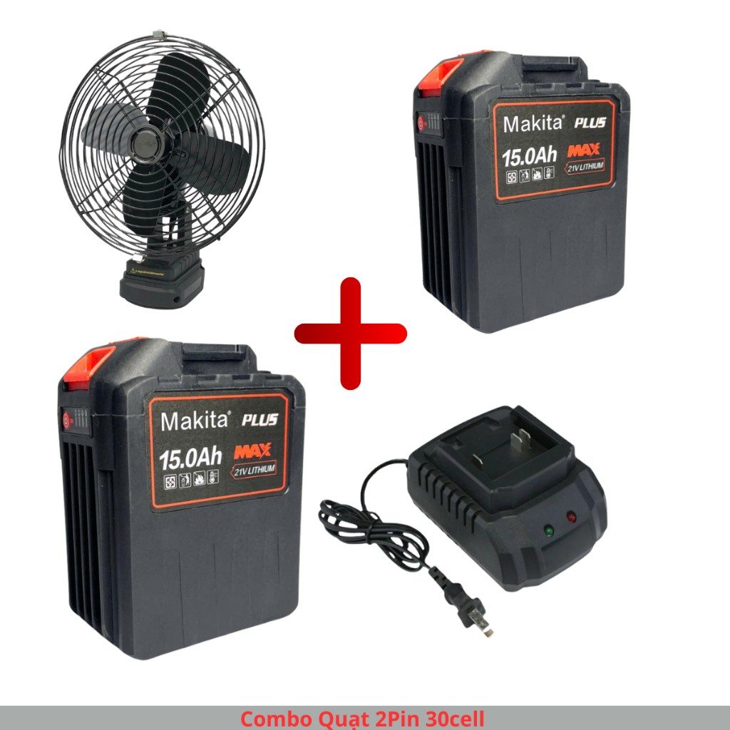 Combo quạt Pin 30cell, Quạt 8inch Lồng Sắt Chân Pin Phổ Thông 4cm
